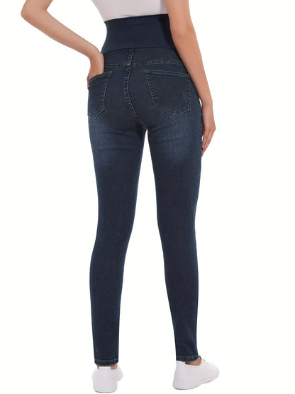 Women's Maternity Jeans Over The Belly Slim Stretchy High Waist Denim Skinny Pants with Pockets