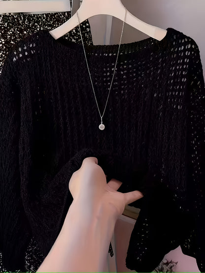 2026 Women'S Hollow Out Sweater Cardigan Long Sleeve Open Front Crochet Cover Up Lightweight Casual Layering Outerwear Soft Top For Spring Fall Winter Resort Wear
