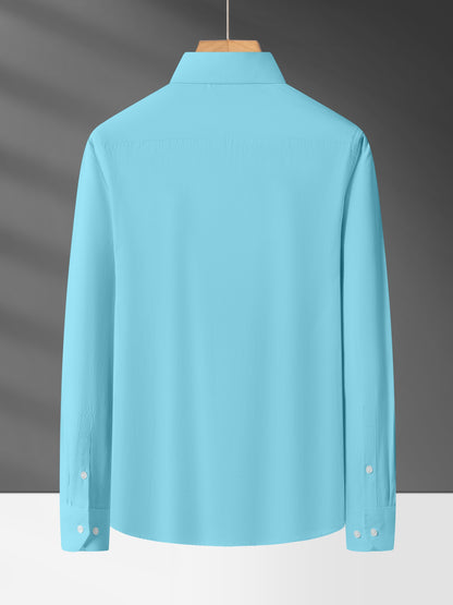 Men'S Long Sleeve Solid Color Business Dress Shirt, Elegant Collar, Stretch Fabric, Regular Fit, Single Button Front, Casual Outwear, Adult Sizes, Woven