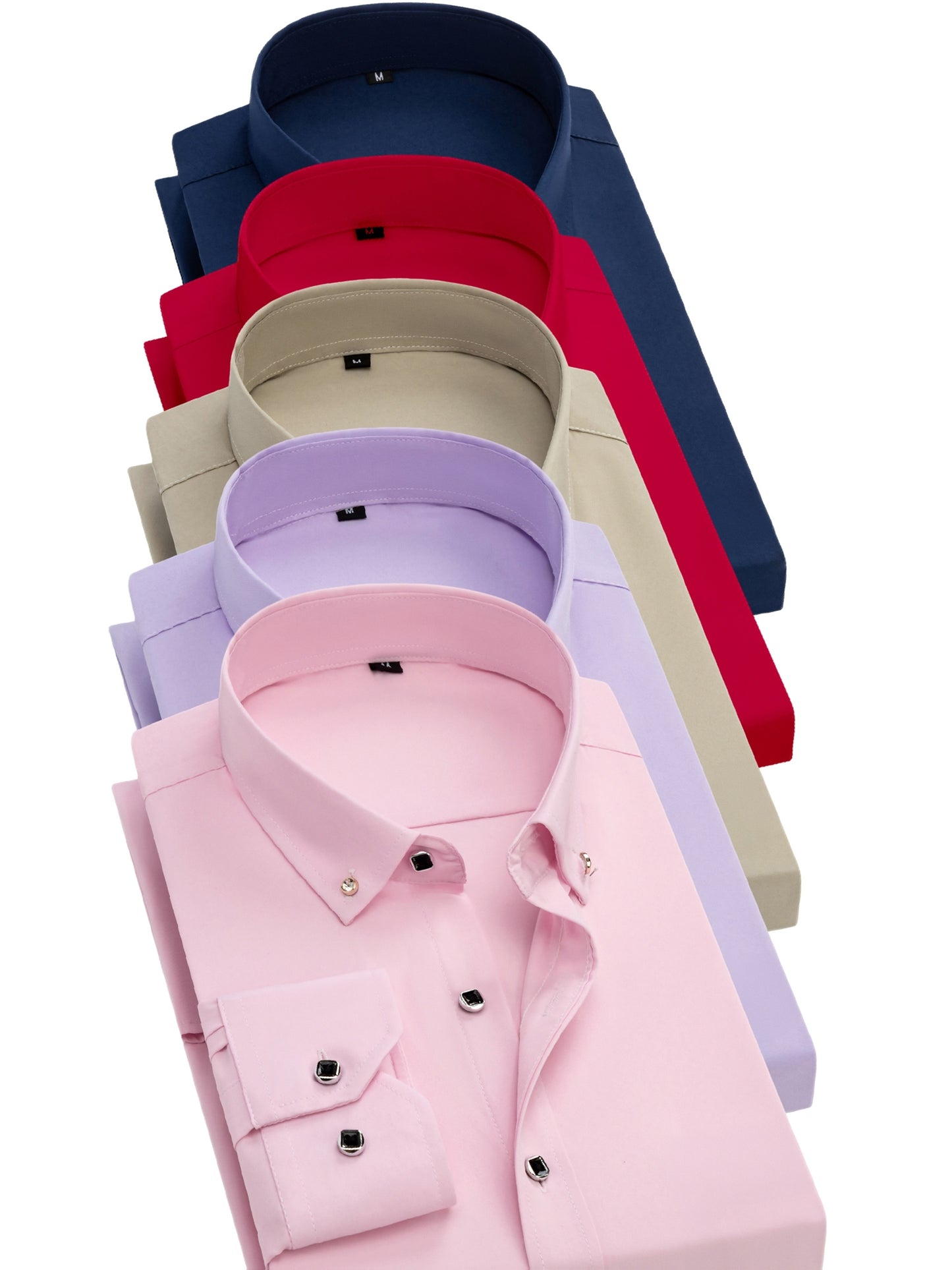 5pcs Men'S Long Sleeve Dress Shirts with Rhinestone Button Closure - Solid Color (, Red, Green) | Wrinkle-Resistant & Breathable Fabric, | All-Season Business Casual & Formal Wear | Machine Washable, Dress Shirts for Men