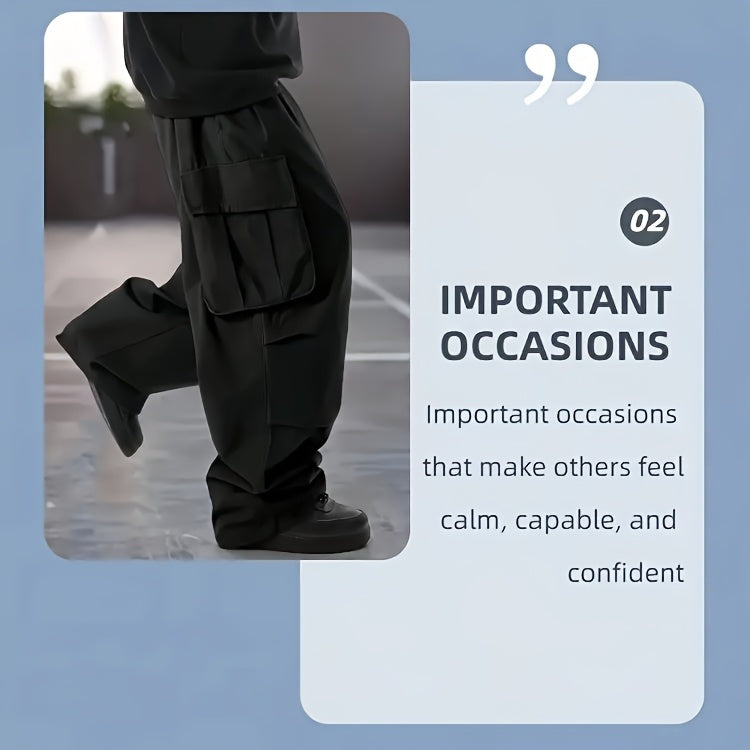 Men'S Plus Size Cargo Trousers - Casual Style for Spring And Autumn, Multi-Pocket Straight Leg Pants for All Seasons with Drawstring, Versatile Fashion, Wide Leg Design, Comfortable Casual Wear | Stylish Cargo Trousers | Comfortable Fit Pants