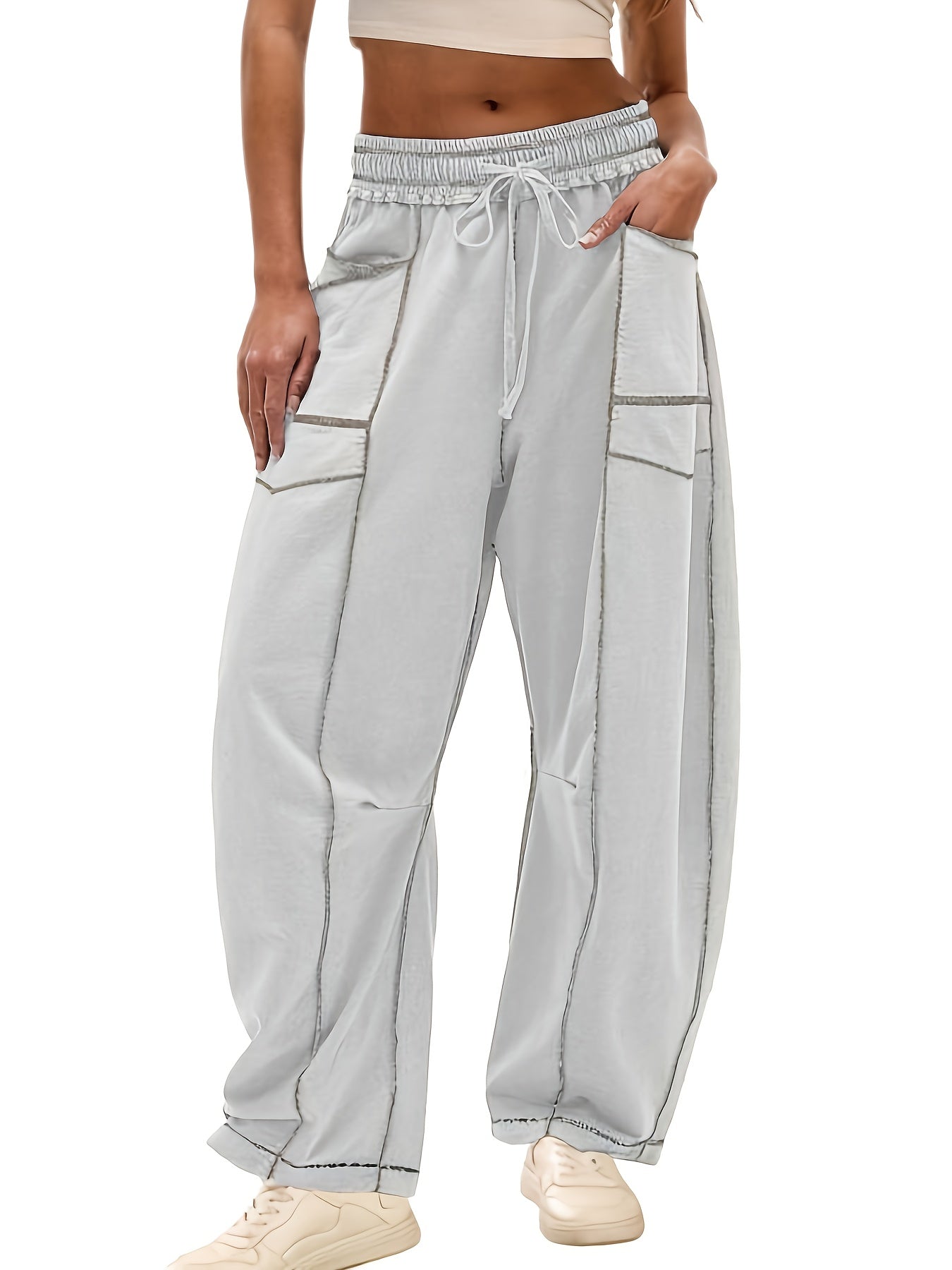 Women'S Loose Wide Leg Pants Casual Summer Wide Leg Pants Drawstring Waist Casual Pants