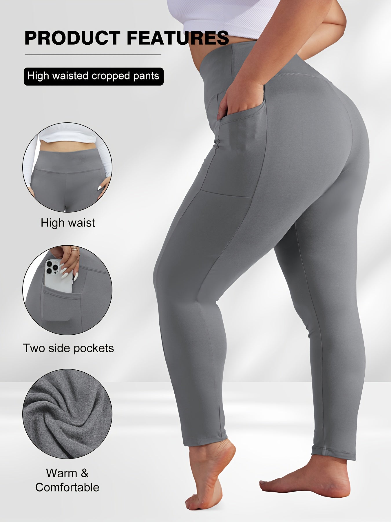 Dark Gray Polyester High-Waist Oversized Pants - product view 13