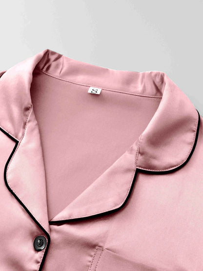 3pcs Women'S Satin Pajama Set - Casual Solid Color Long Sleeve Shirt & Elastic Waist Pants, Lapel Collar, Button Detail, Fall/Winter Sleepwear
