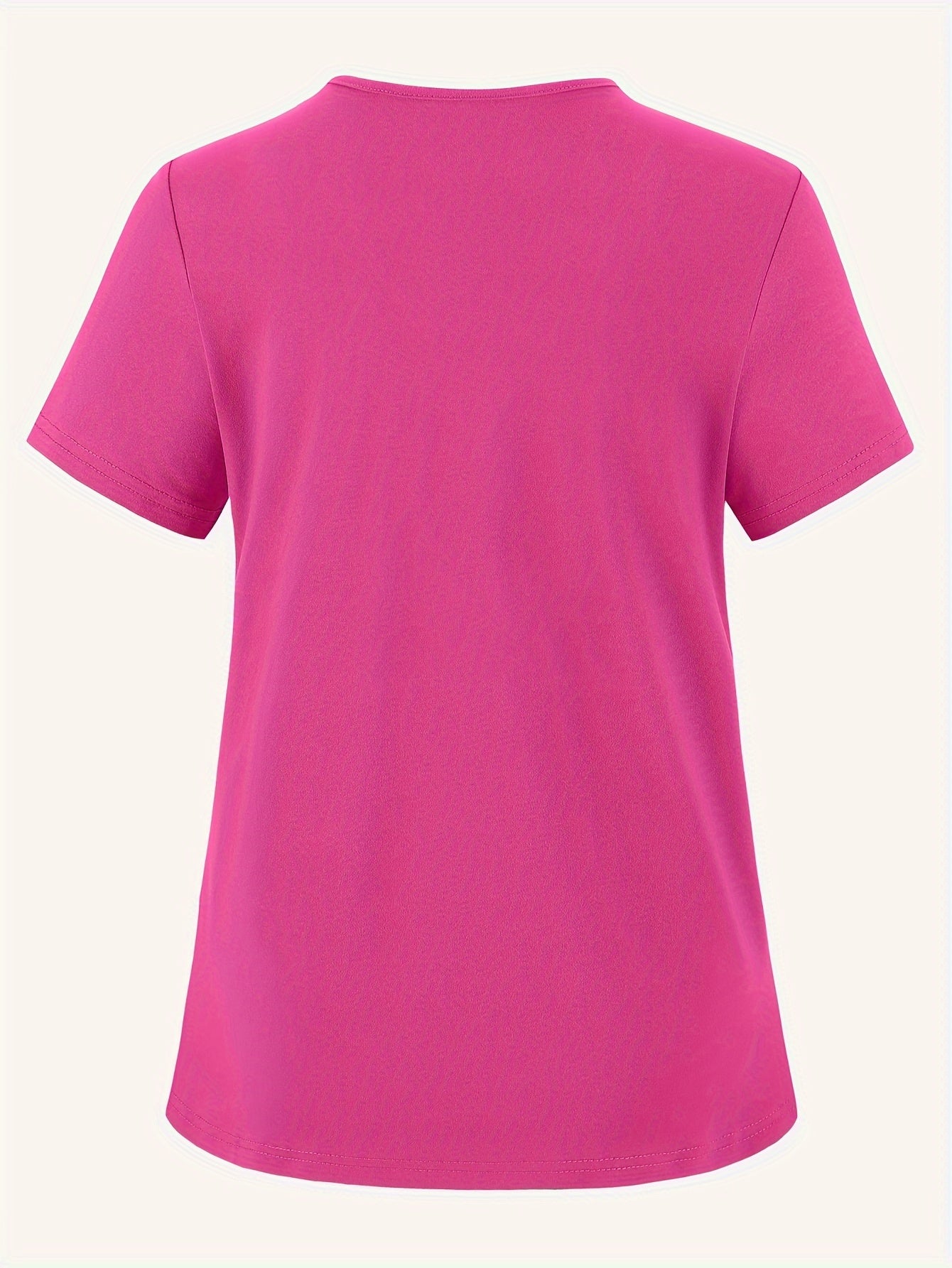 Women'S Elegant Floral Stethoscope Print V-Neck Scrub Top, Polyester Knit Fabric with Medium Stretch, Short Sleeve Nurse Uniform with Pockets, All-Season Loose Fit Pullovers