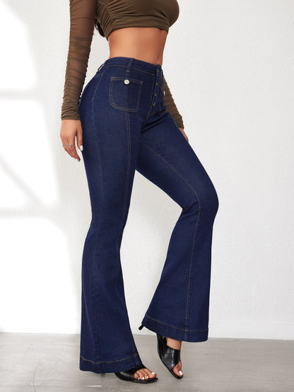 2025 Summer New Breasted High Waist And Thin Temperament Flared Jeans