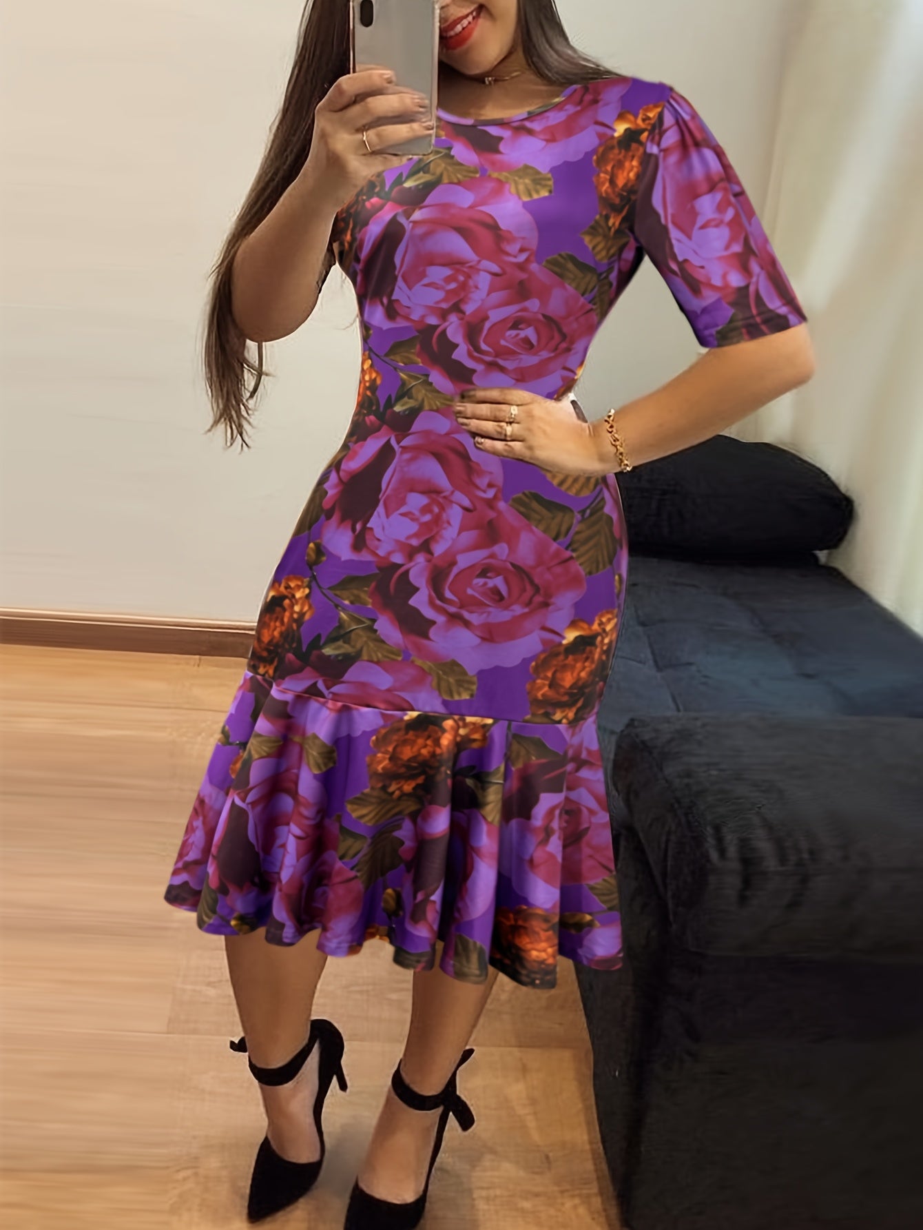 Summer New Retro Versatile Fashion Floral Print Women'S Dress