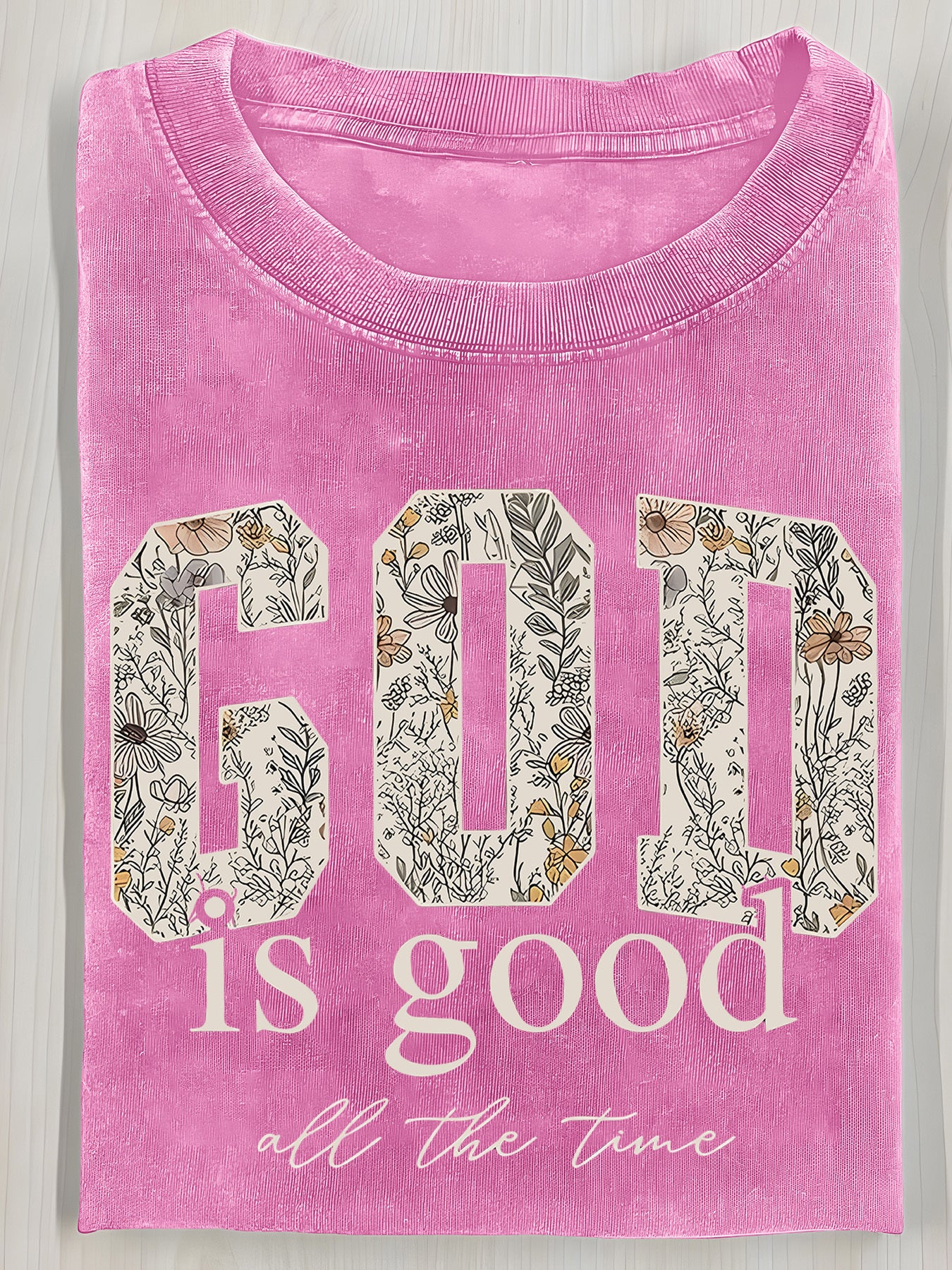 Washed, Printed T-shirts with GOD Flowers, Vintage Fashion Brand T-shirts with High Quality Batik, Ladies' T-shirts, Ladies' Autumn T-shirts, Halloween Christmas Gifts and Holiday Gifts.