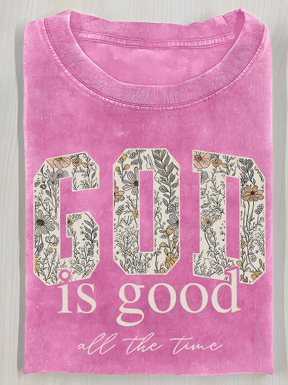 Washed, Printed T-shirts with GOD Flowers, Vintage Fashion Brand T-shirts with High Quality Batik, Ladies' T-shirts, Ladies' Autumn T-shirts, Halloween Christmas Gifts and Holiday Gifts.