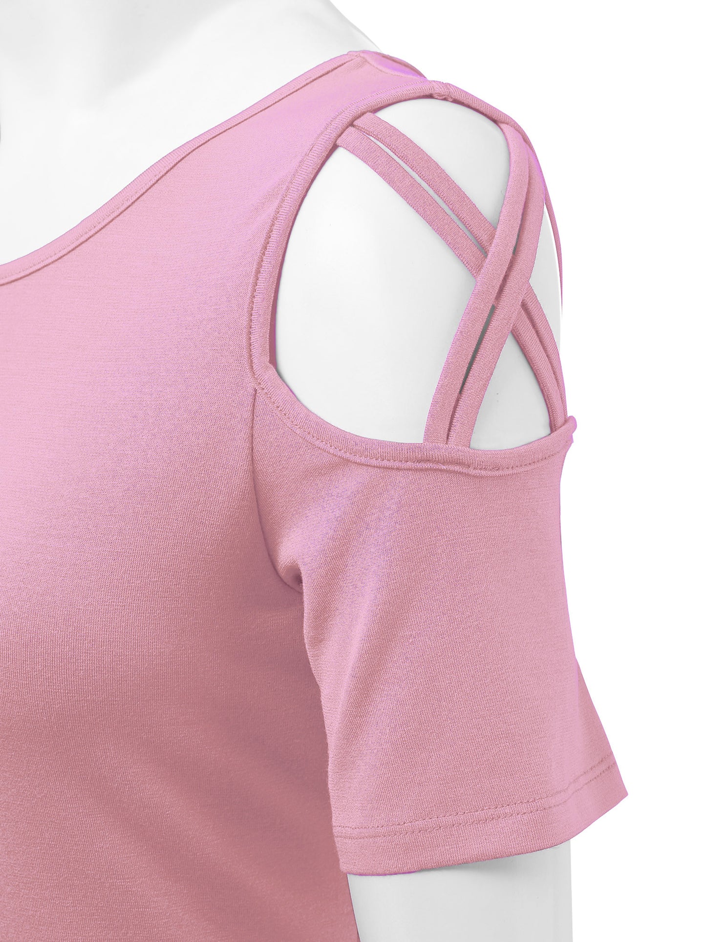 Women's Casual Open Strap Shoulder Short Sleeve Top