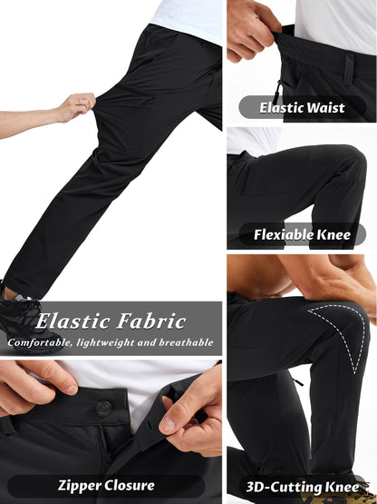 Men'S Cargo Pants Spring Hiking Trousers Quick-Dry Ripstop Stretch Fabric Breathable Moisture-Wicking Lightweight Elastic Waist And 3D-Cut 6 Pockets Outdoor Pants for Fishing Travel Camping, Work in Spring And Summer