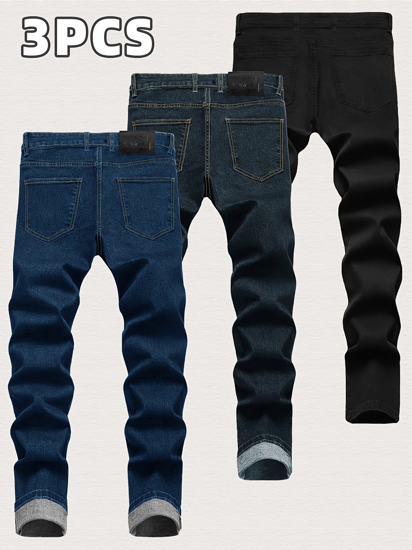 3-Pack Men's Slim Fit Jeans | Business Casual Trousers | Year-Round Versatile Pants | Gift