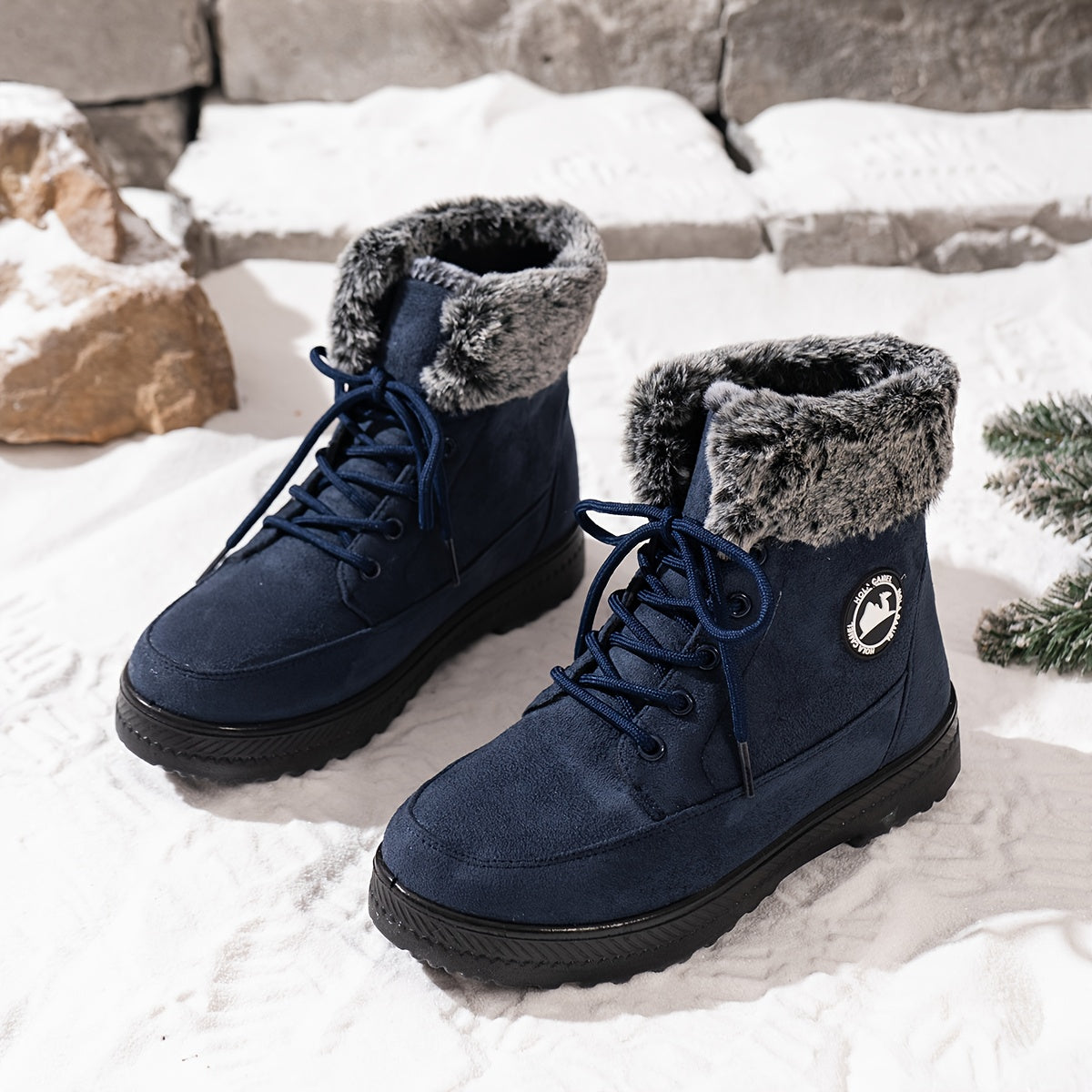 Women's Warm Snow Boots with Plush Lining - Non-Slip PU Sole, Round Toe Winter Outdoor Activity Boots, Black, Red, Navy Blue Warm Ankle Boots, Comfortable Shoes for Snow Wear, Women Shoes