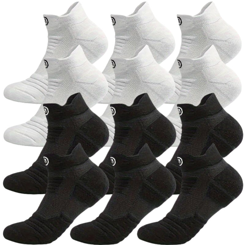 12 Pairs of Men's Thick Towel Fabric Sole Anti-slip and Moisture-absorbing Sports Socks, with Cushioning and Breathable Design, Suitable for Marathons, Outdoor Sports, Casual Wear, Sporty Style, Enhanced Stitching, and an Active Lifestyle