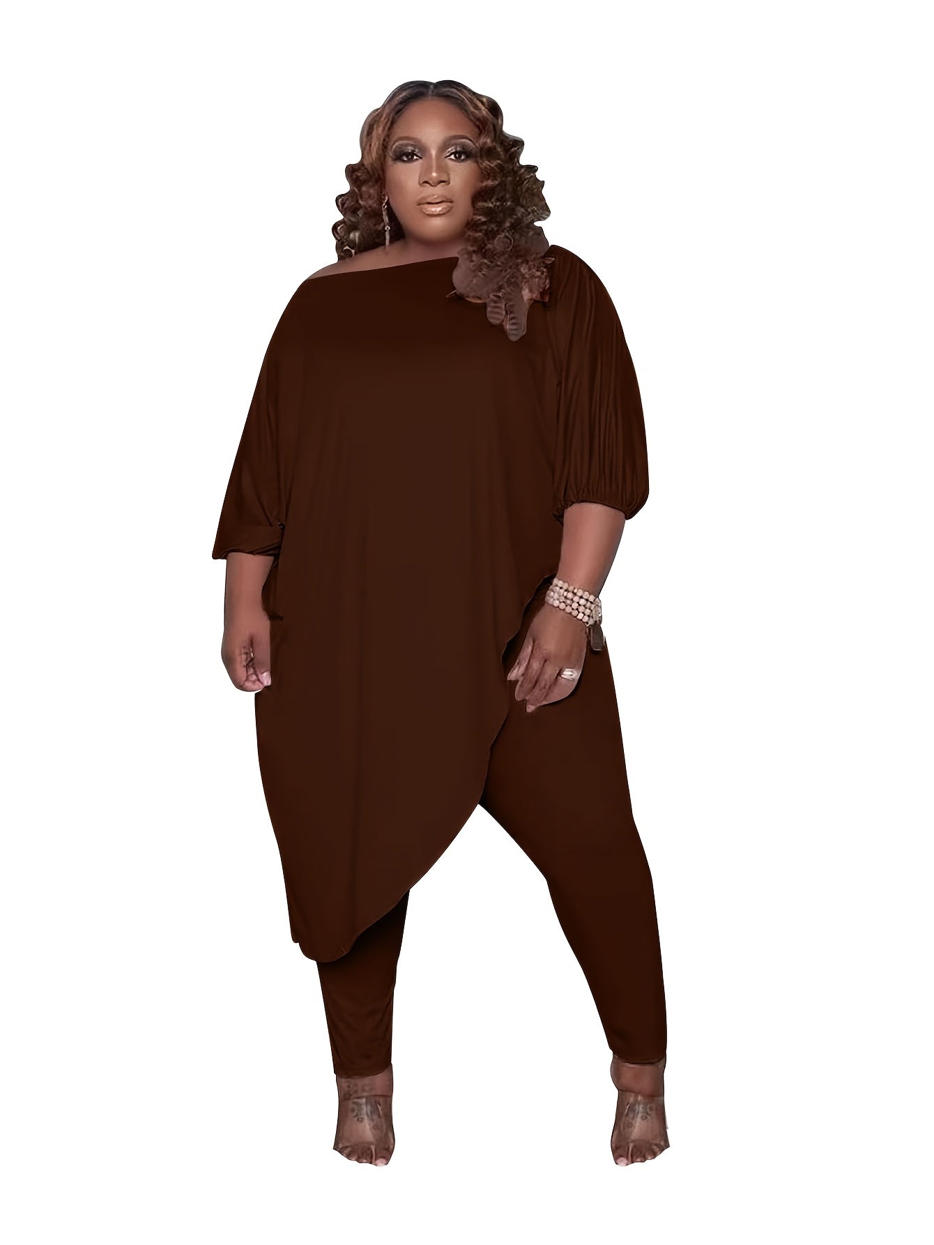 Plus Size, 1pc Plus Size Women's Clothing, Elastic, Soft And Comfortable, Skin-friendly And Breathable, Simple But Elegant, You Can Casually Match with Flats Or High Heels, Suitable for Leisure, Shopping, S,, And So On