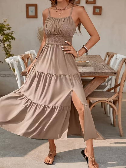 [Elegant Fitted Dress] The New Spring/Summer 2026 Halter Layered Waist-Cinching Solid Color Fitted Dress for Women's Wear Is Elegant In Style And Affordable In Price