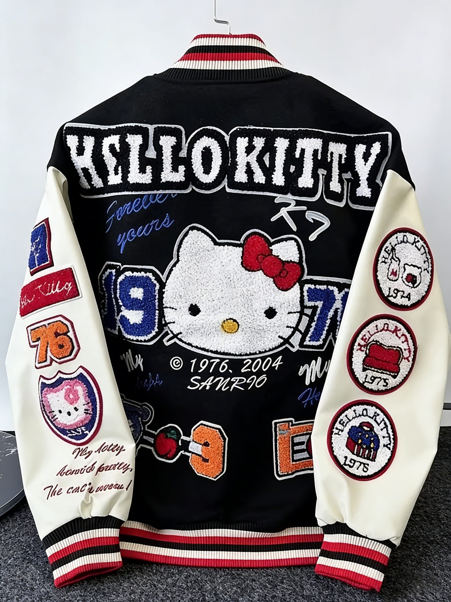 for sanrio Licensed Women'S Jacket Featuring Hello Kitty And Kuromi Patches - Lightweight Spring And Autumn Coat, Cute Anime Character Outerwear, Perfect For Parties And Everyday Wear - Iconic Brand Accessories (a Must-have For Sanrio Fans)
