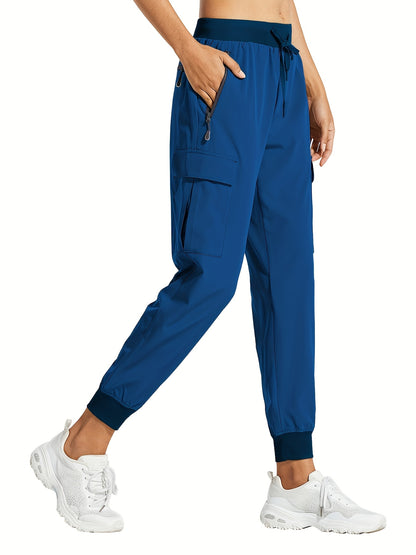 Women'S Cargo Joggers Hiking Pants Lightweight Quick Dry Camping 50+ Zippered Pockets