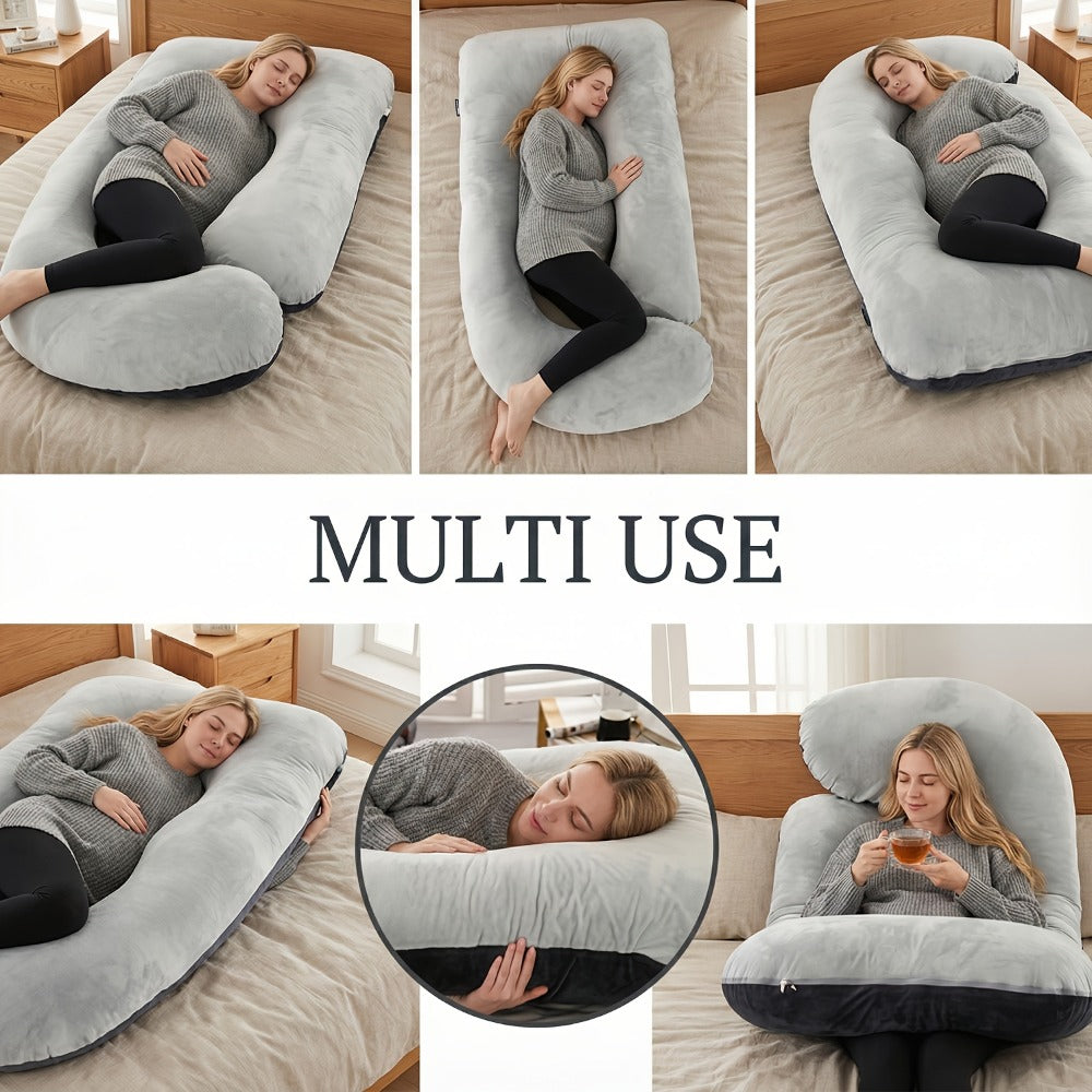 80-Inch J-Shaped Velvet Pregnancy Pillow - Crystal Velvet Full-Body Design