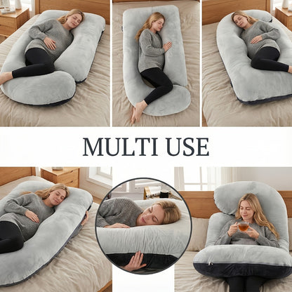 80-Inch J-Shaped Velvet Pregnancy Pillow - Crystal Velvet Full-Body Design