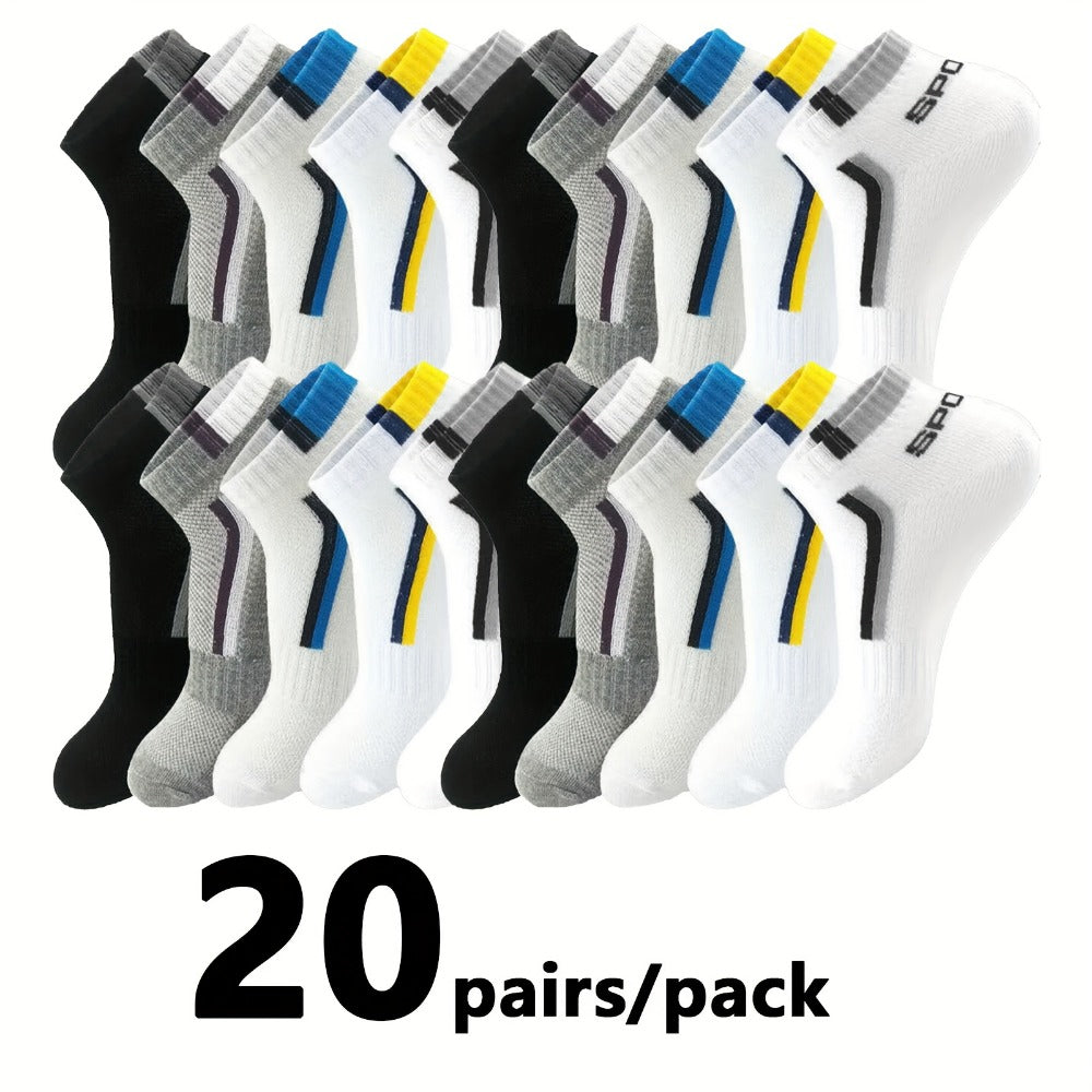Men's Colorblock Ankle Socks - 30-Pair Pack
