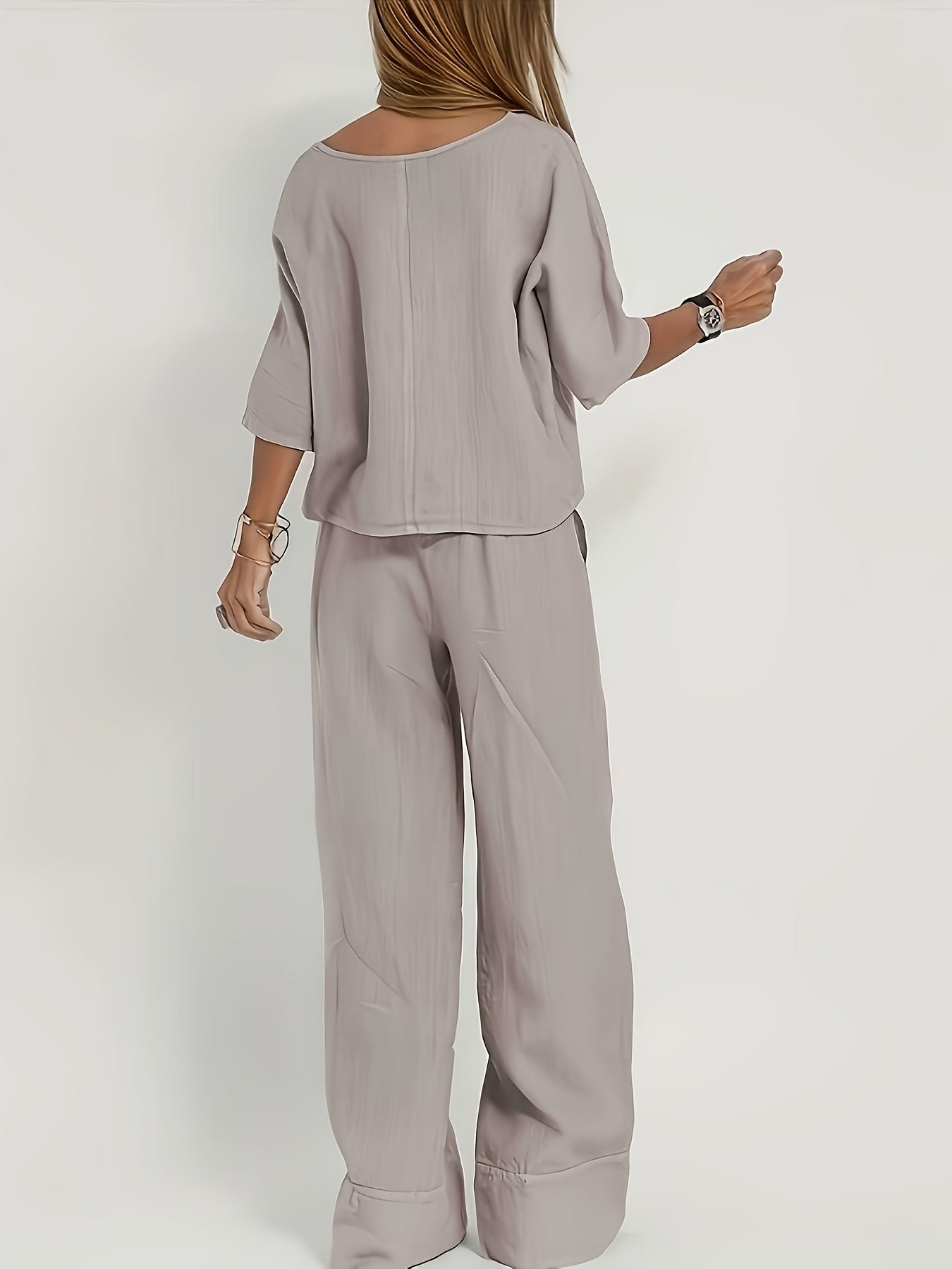 Elegant Two-Piece Set Short Sleeve High-Waisted Pants Suit