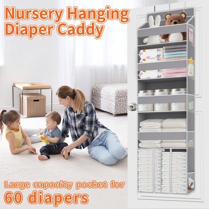 Over the Door Organizer Hanging - 6 Shelf Over Door Organizers with 6 Clear Front &12 Side Pockets - Swing-proof 50LB Load Behind Door Storage for Closet Bedroom Bathroom Nursery Essentials