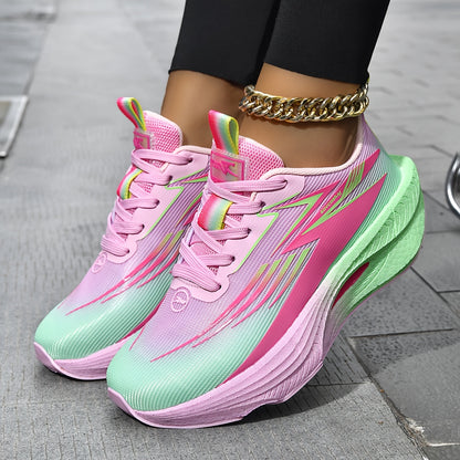 Women's Multi-Color Carbon Plate Sneakers, Lightweight Zero-Drop Cushioned Running Shoes, Breathable Mesh Fashion Versatile Sneakers for Training Travel Ball Games