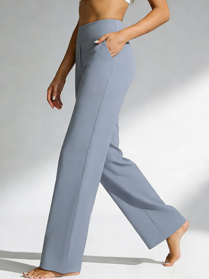 1pc Summer High-waisted Casual Pants, with Pockets And Stretch for Ladies, Straight-leg Pants for Women, Fashionable Yoga Sportswear for Ladies, Yoga Pants for Women