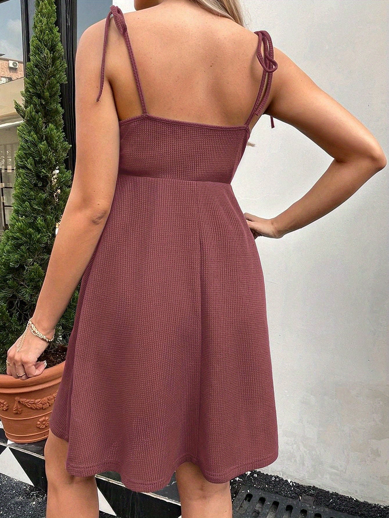Women's Maternity Solid Cami Dress for Summer, Trendy Casual V-neck Wist Midi Dress