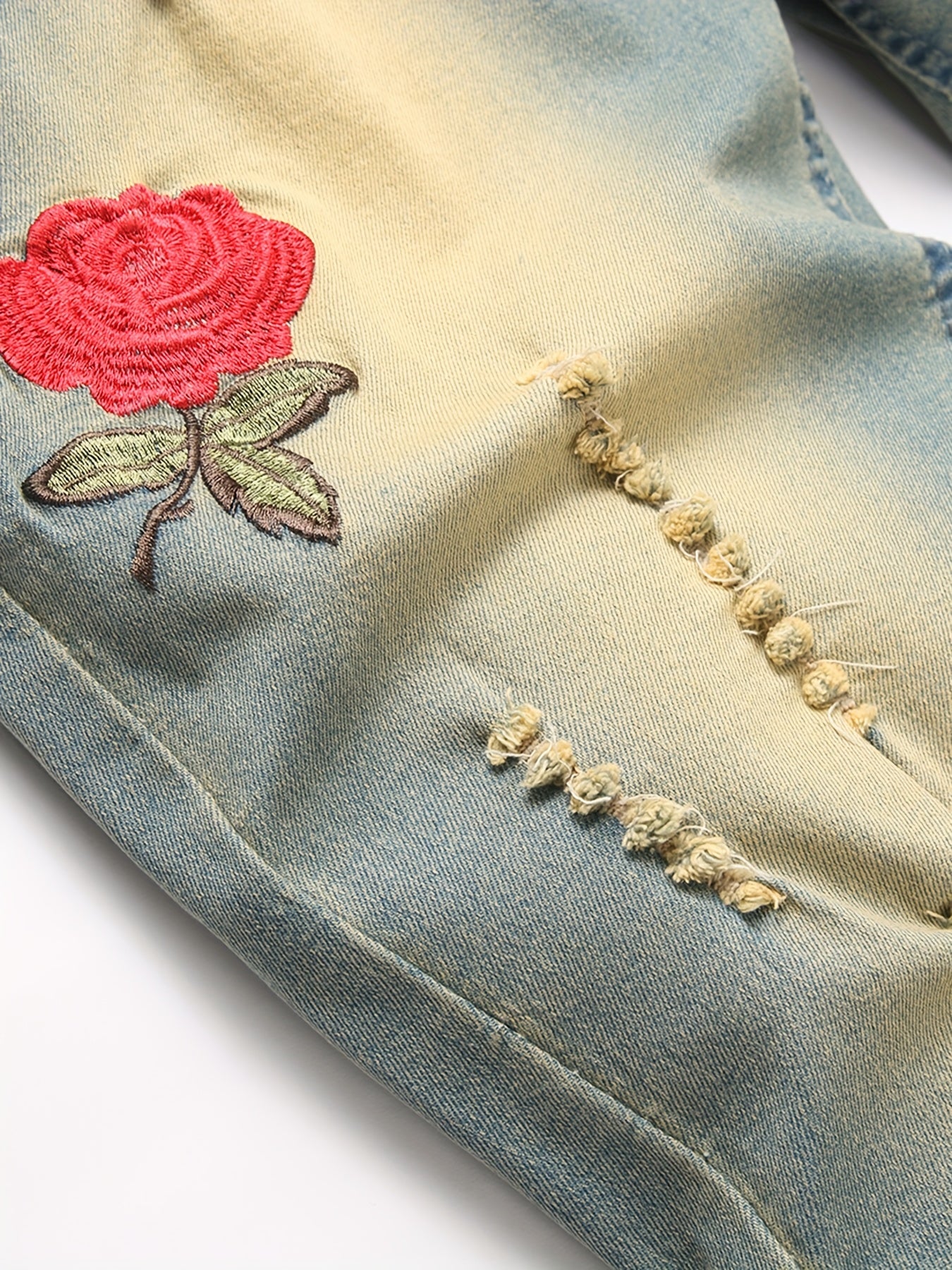 Men's Bright Yellow Denim Floral Graphic Jeans - product view 2