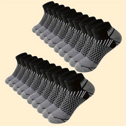 20 Or 60 Pairs Of Men's Low Cut Socks, Anti Odor & Sweat Absorption, Comfy & Breathable, Elastic Sport Socks, All Seasons Wearing