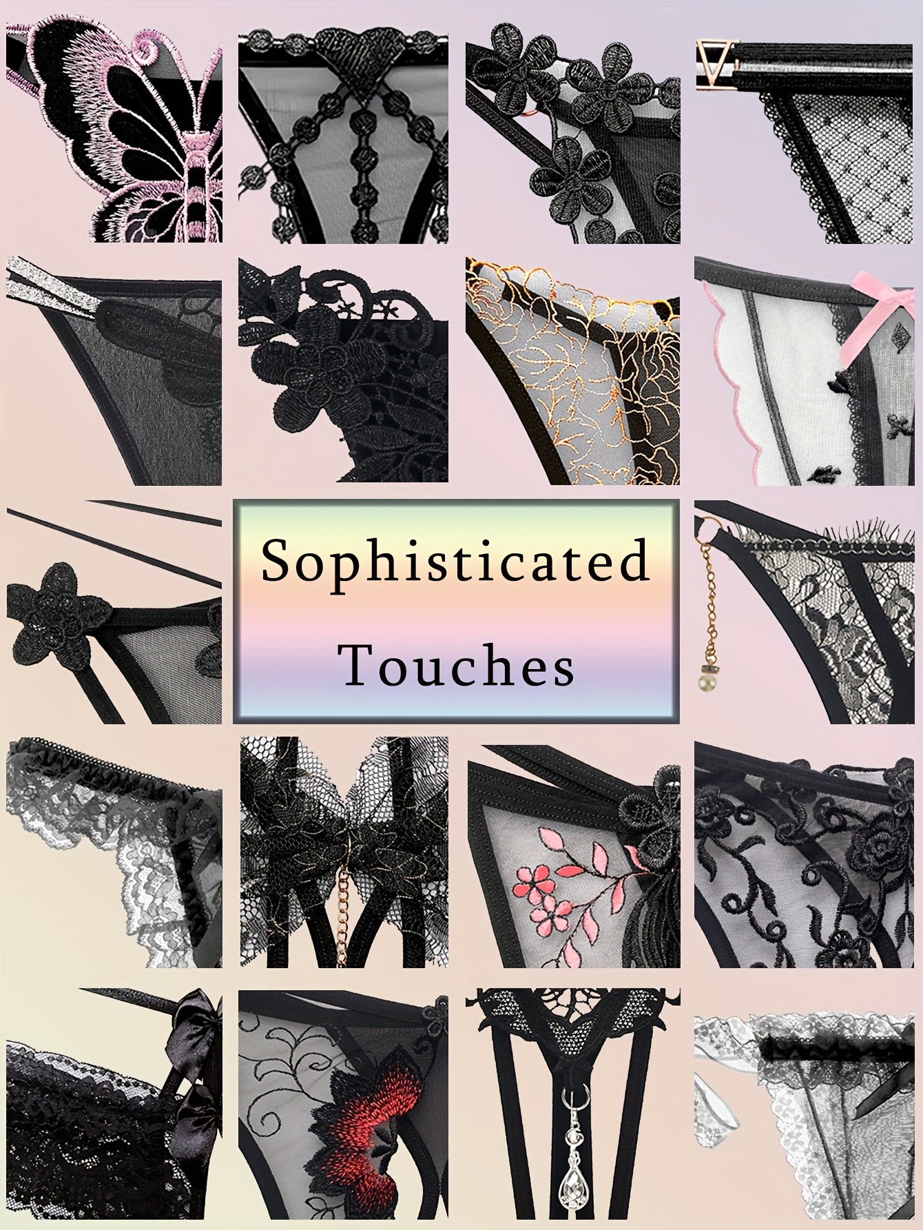 18pcs Mixed Set: Premium Lace Women'S Thong Set - Multi-style With Embroidery, See-Through Details & Adjustable Waistband. Soft & Breathable.