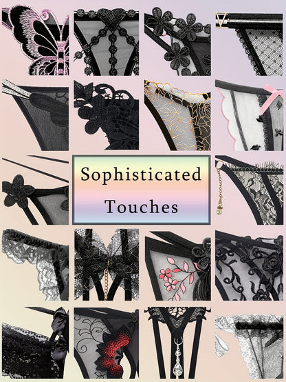 18pcs Mixed Set: Premium Lace Women'S Thong Set - Multi-style With Embroidery, See-Through Details & Adjustable Waistband. Soft & Breathable.