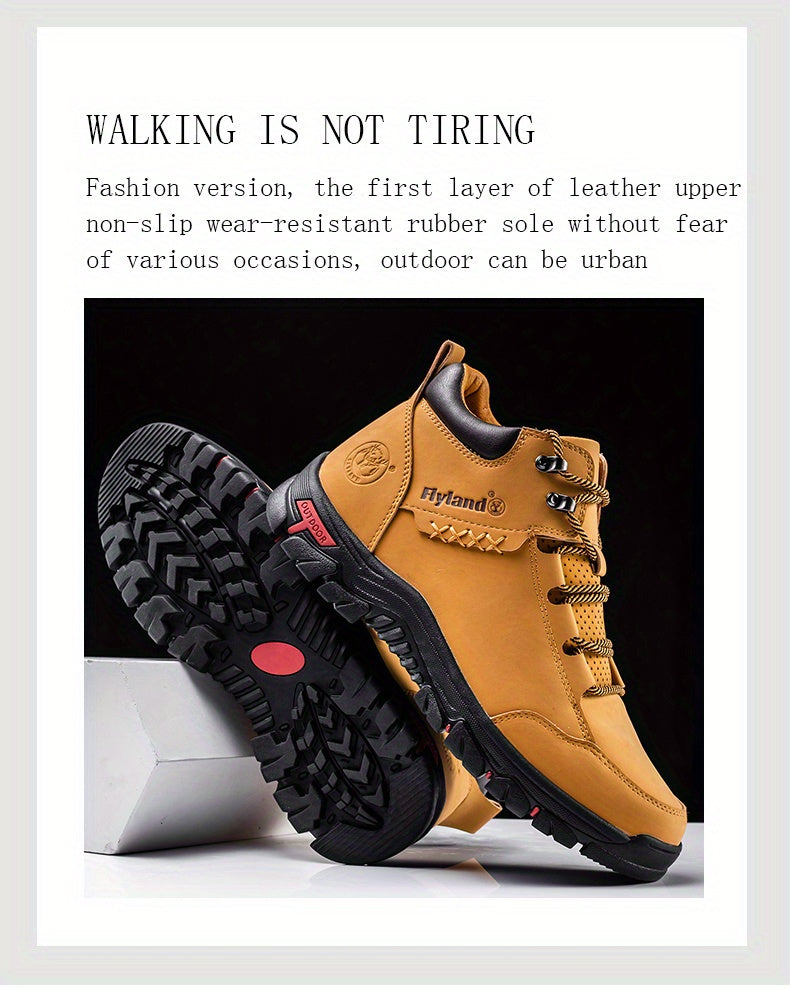 2026 FLYLAND Men's Fashion Vintage Classical Top Layer Cowhide Leather Chukka Boots Daily Casual Work Office Shoes for Men Soccer Match Day Fan Gear Football All Fans