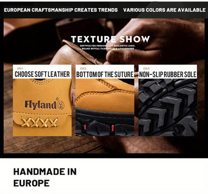2026 FLYLAND Men's Fashion Vintage Classical Top Layer Cowhide Leather Chukka Boots Daily Casual Work Office Shoes for Men Soccer Match Day Fan Gear Football All Fans
