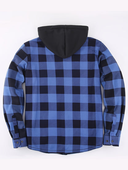New Men'S Plaid Hooded Long-Sleeved Shirt Outdoor Casual Shirt Jacket | Flannel with Pocket Double Bag Double | Inner Lining Is Thickened | Thermal Shirt