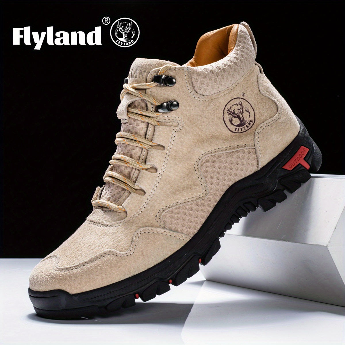 FLYLAND Men'S Fashion Sneakers Genuine Handmade Chukka Boots Breathable Daily Casual Work Office Shoes