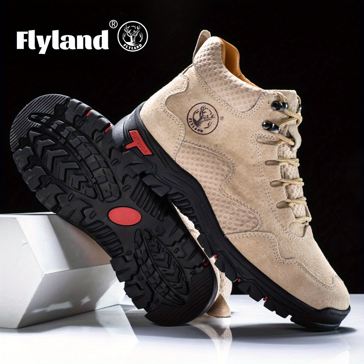 FLYLAND Men'S Fashion Sneakers Genuine Handmade Chukka Boots Breathable Daily Casual Work Office Shoes