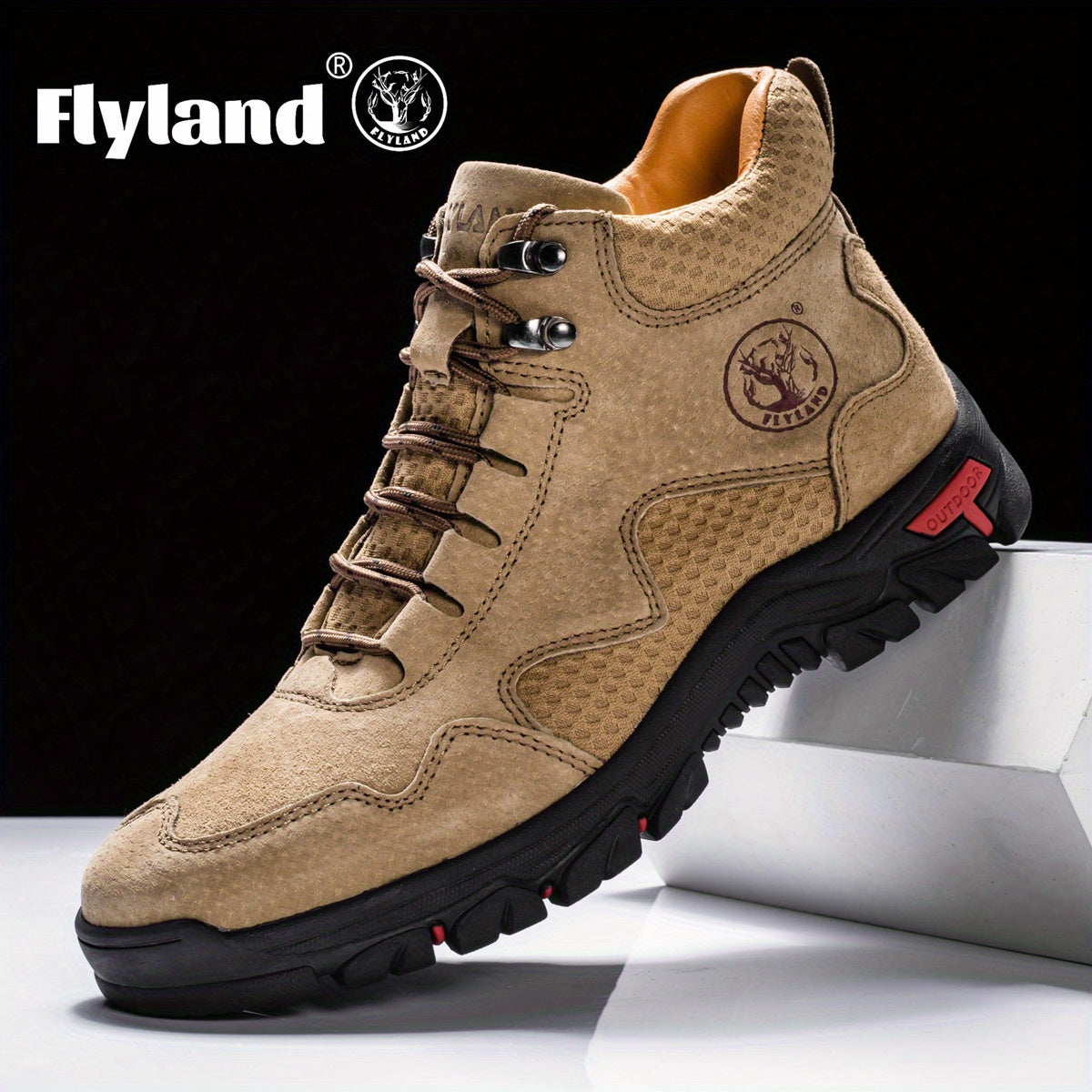 FLYLAND Men'S Fashion Sneakers Genuine Handmade Chukka Boots Breathable Daily Casual Work Office Shoes