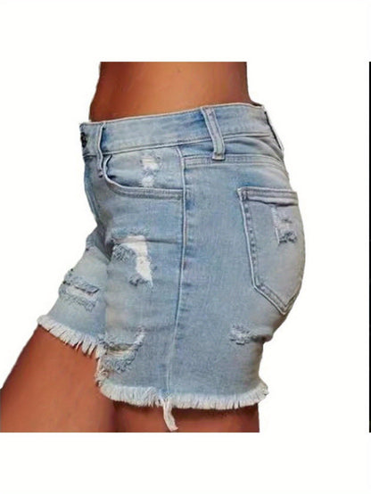 Women'S Distressed Denim Shorts: Featuring a Frayed Hem, High Waist, Slim Fit, Stylish & Trendy, Ideal for Summer, Eye-Catching Design!