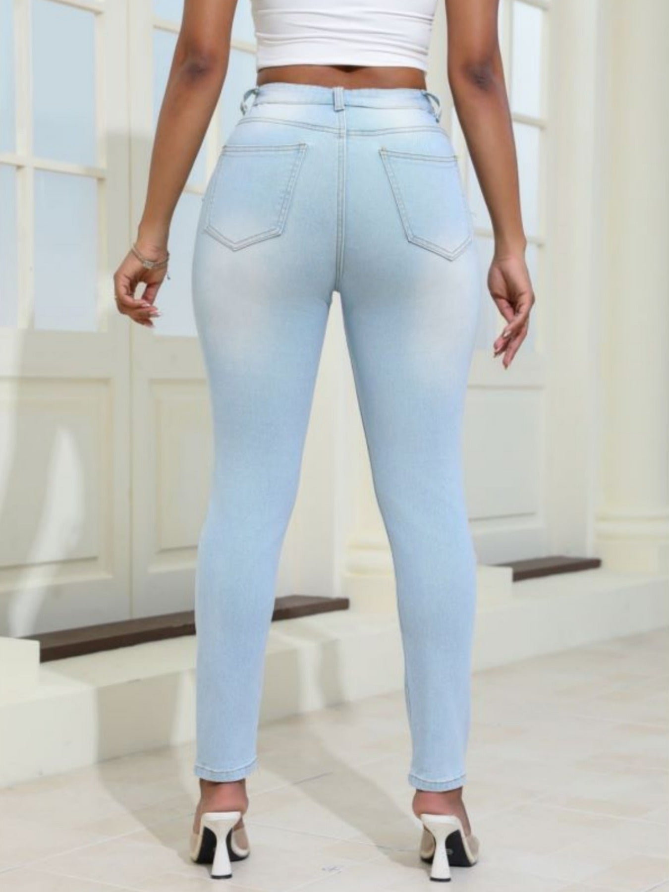 Women Distressed Jeans Women`S Waist Stretch Denim Pants Color Ripped Yellow Detail Skinny Jean for Women