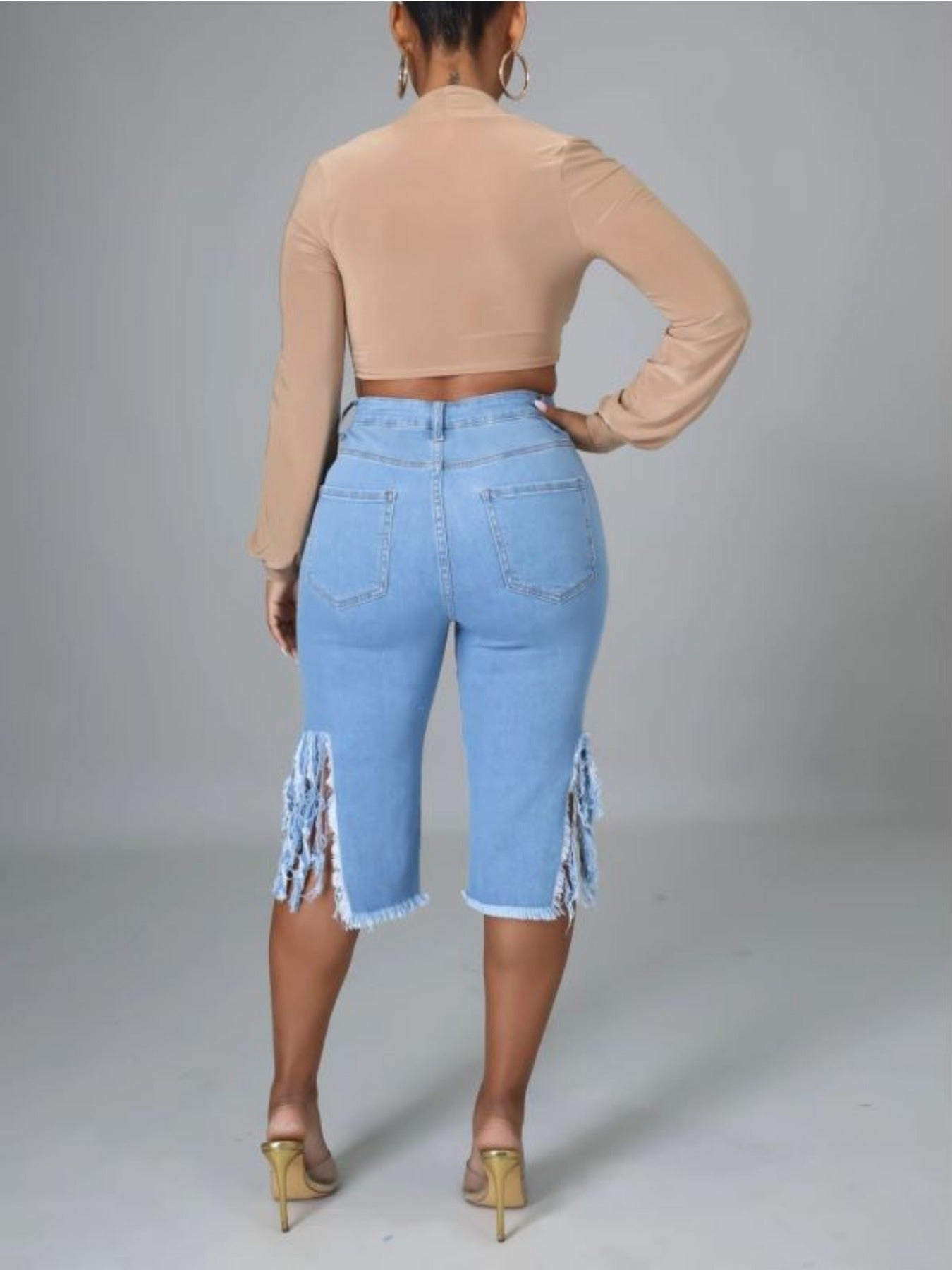 Women'S Trendy Distressed Denim Shorts with Fringe Hem