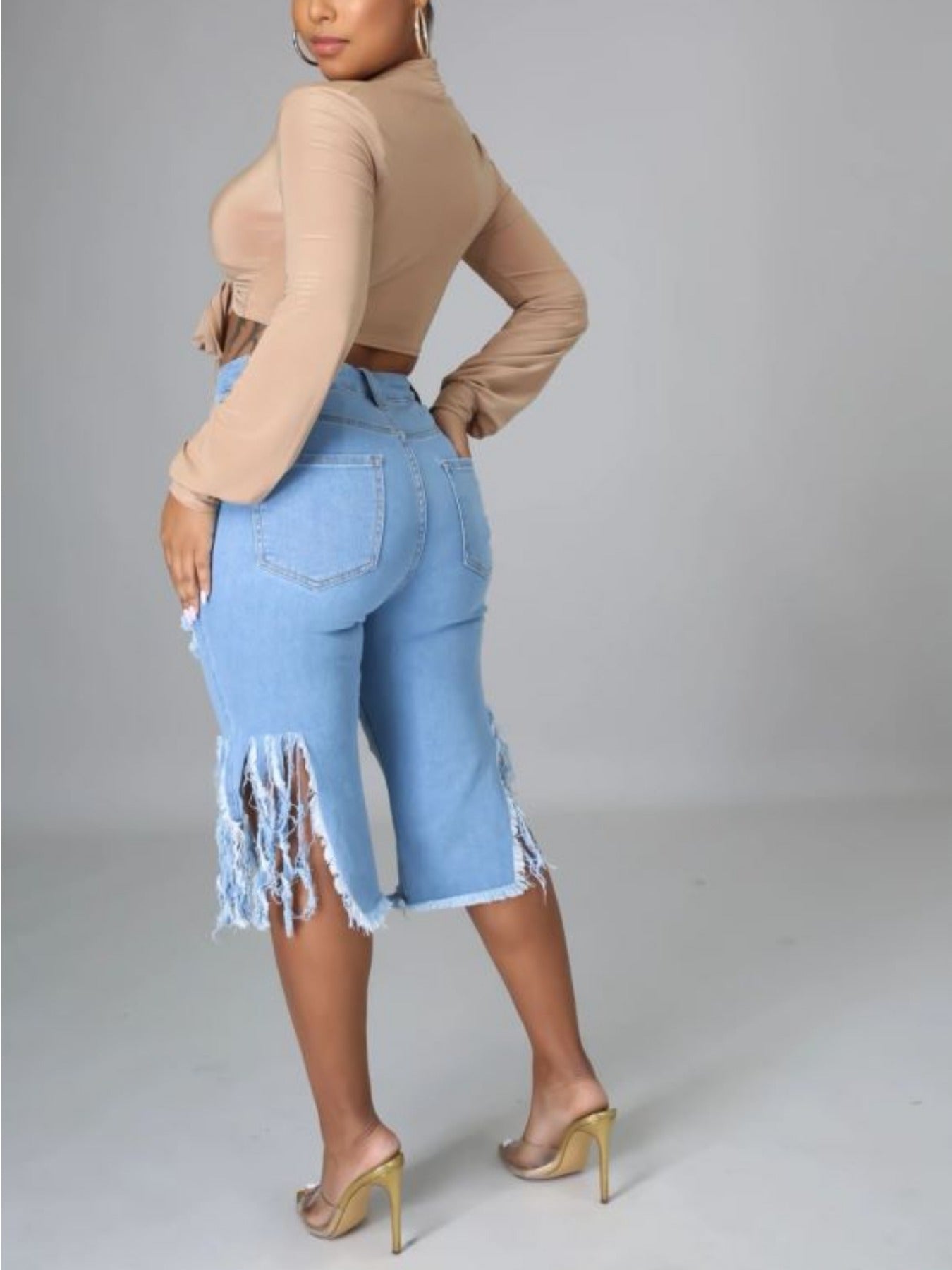 Women'S Trendy Distressed Denim Shorts with Fringe Hem