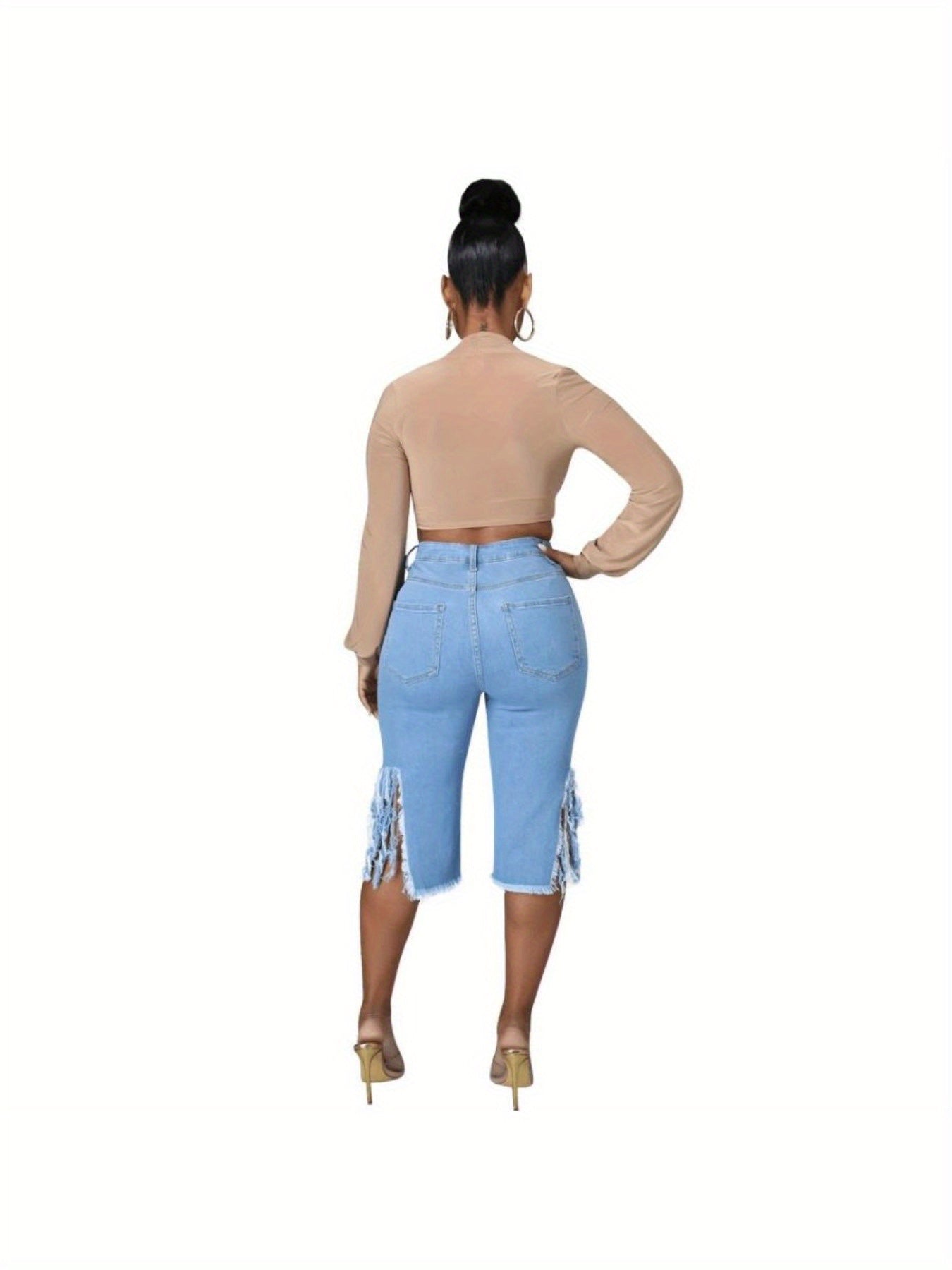 Women'S Trendy Distressed Denim Shorts with Fringe Hem