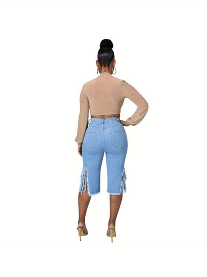 Women'S Trendy Distressed Denim Shorts with Fringe Hem