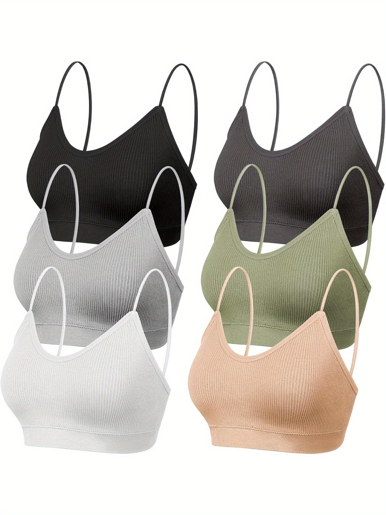 6pcs V Neck Padded Sprot Bra for Women Pack, Cami Bando Bra Sleeping Bra with Elastic Straps for Women