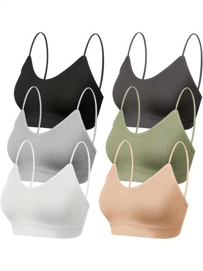 6pcs V Neck Padded Sprot Bra for Women Pack, Cami Bando Bra Sleeping Bra with Elastic Straps for Women