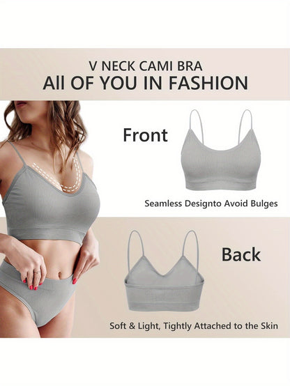 6pcs V Neck Padded Sprot Bra for Women Pack, Cami Bando Bra Sleeping Bra with Elastic Straps for Women