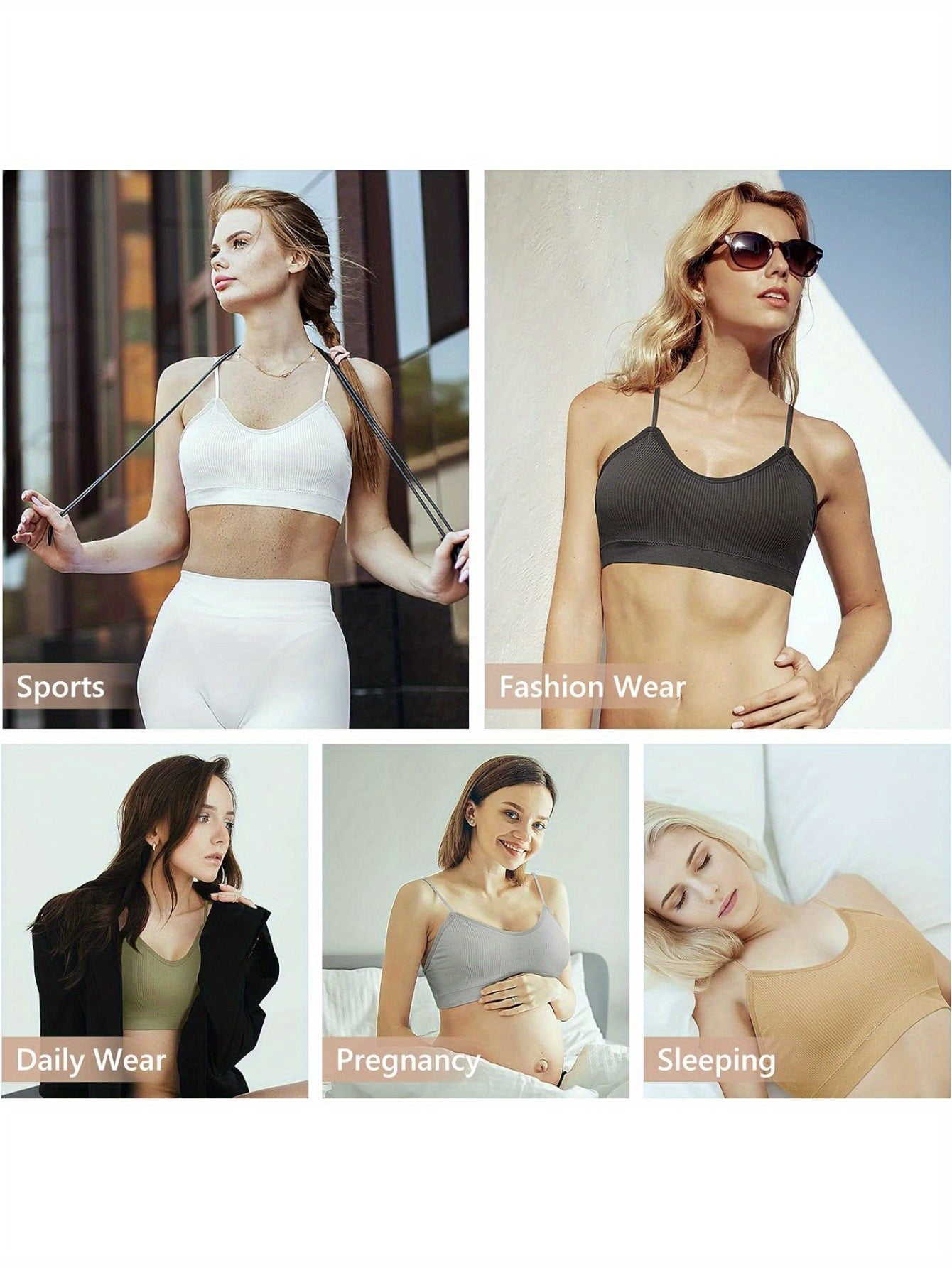 6pcs V Neck Padded Sprot Bra for Women Pack, Cami Bando Bra Sleeping Bra with Elastic Straps for Women
